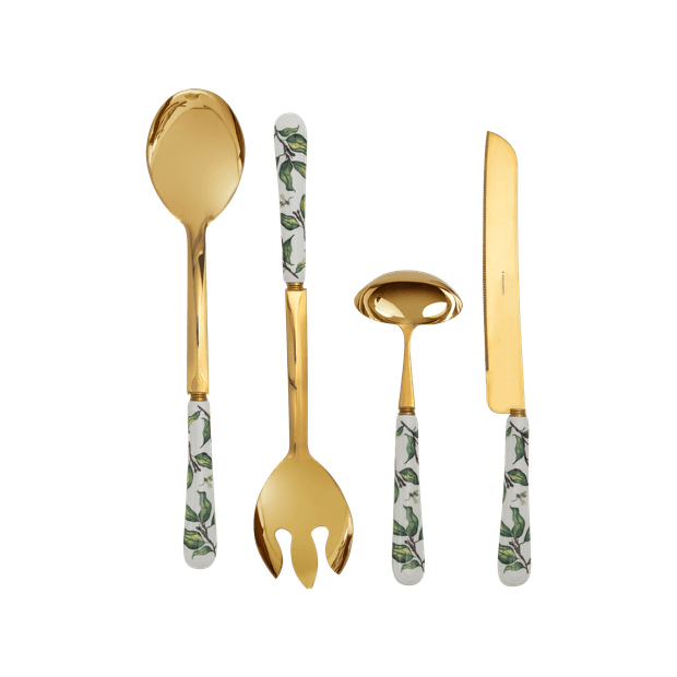 Set Talheres de Servir Folhas Dourado 4 Peças