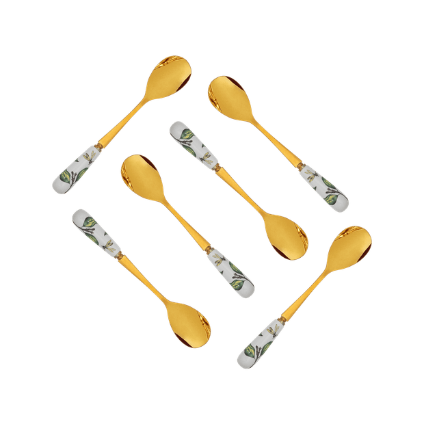 Set Colher de Café Folhas Dourado 6 Peças
